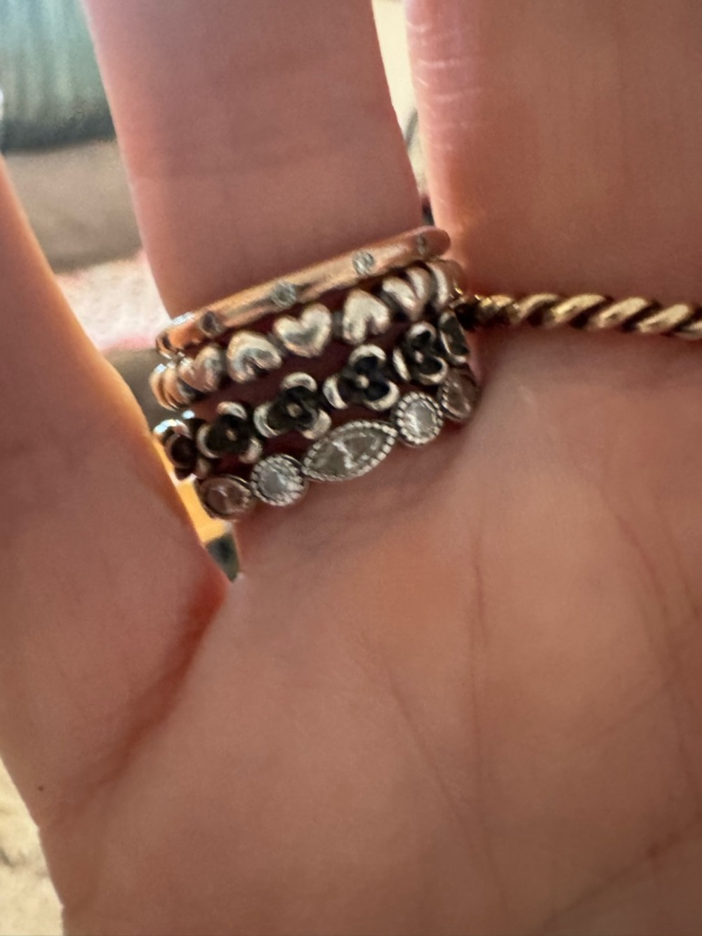 Pandora Multi-Band Silver and Rose Gold Stackable 4 Rings